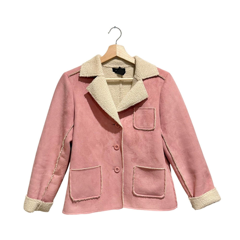 Eivissa Pink Faux Suede Sherpa Lined Jacket Small Y2K Boho